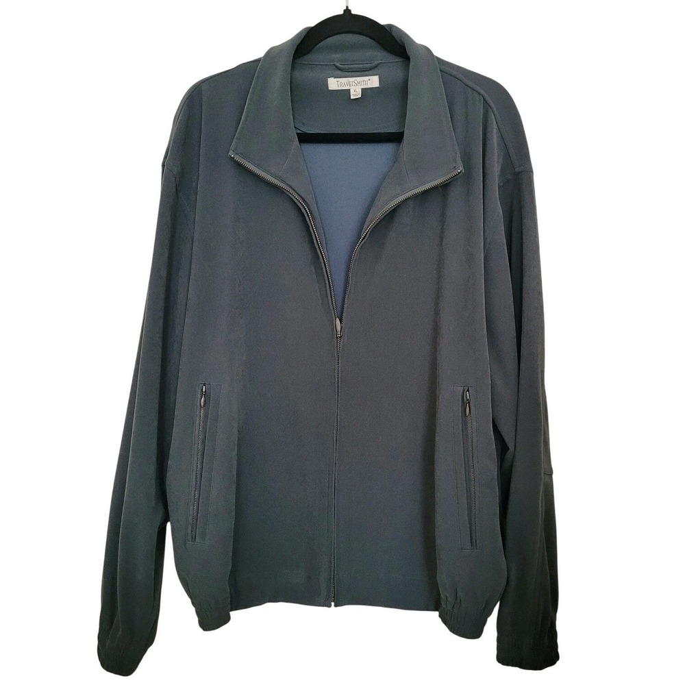 TravelSmith Men's Gray‎ Jacket XL Zipper Closure Zippered Pockets Spread Collar